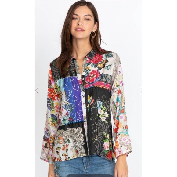 Johnny Was Zippy Julia Button Up Silk Shirt Women's Sz 1xl - Picture 1 of 8